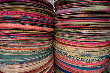 colourful hat pile in the Otavalo market in Ecuador