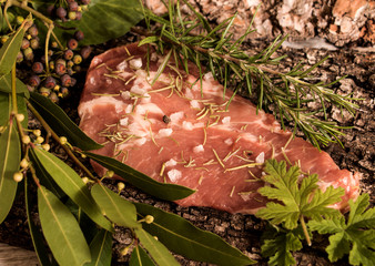 Schweinefleischscheibe im frischen Kräuterbett 