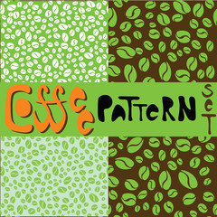 Coffee pattern set with green coffee beans