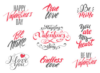 Happy Valentines Day and Love lettering set.