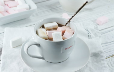 Fototapeta na wymiar cocoa with marshmallow on white background