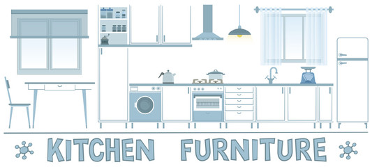 White kitchen furniture. Set of retro style kitchen furniture.