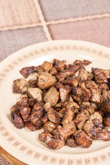 Fried chicken liver served on the plate