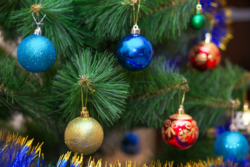 Christmas tree decorated with colored balls