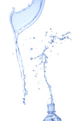 Water splash out of bottle. Isolated on white background, clippi