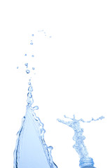 Water splash out of bottle. Isolated on white background, clippi