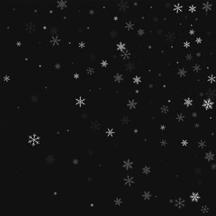 Sparse snowfall. Random gradient scatter on black background. Vector illustration.