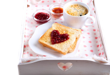 Toast with jam, shaped like a heart