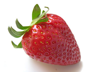 A single red strawberry isolated in white