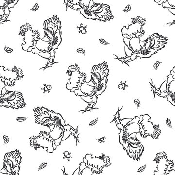 Seamless pattern with roosters