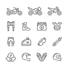 Set of motorcycle related line icons