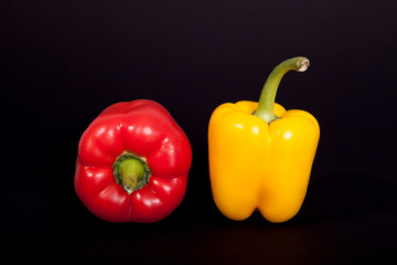 Two Peppers on pure black background. 