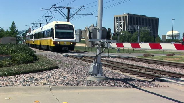 A light rail commuter train headed for the transit station.