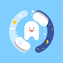Brushing your teeth in morning and evening. Vector flat illustration