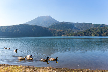 Mountain Kirishima and lake