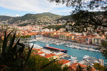 Fototapeta na wymiar Aerial View on Port of Nice and Luxury Yachts