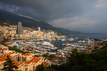 Fototapeta na wymiar Luxury yachts in the bay of Monaco on the Cote D'Azur