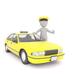 3D rendered figure wears yellow chauffeur cap
