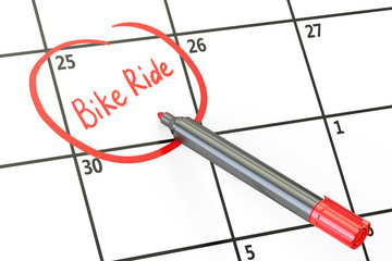 Bike Ride date on calendar concept, 3D rendering