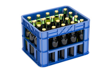 Crate full with beer bottles, 3D rendering