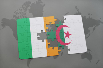 puzzle with the national flag of ireland and algeria on a world map