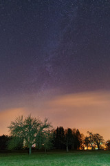 Fototapeta na wymiar Night sky with the milky way as seen from Raithaslach in Germany.