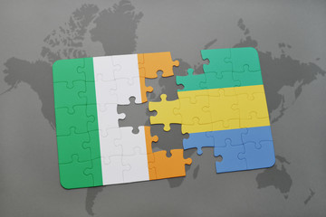 puzzle with the national flag of ireland and gabon on a world map