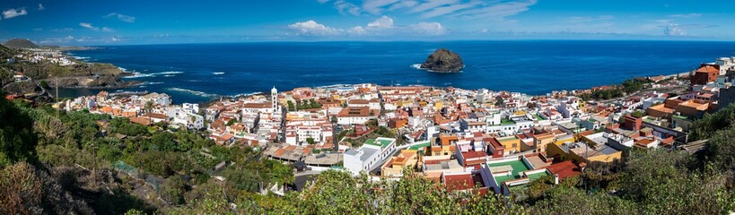 Naklejka na ściany i meble Panorama of Garachico town on the coast of Tenerife