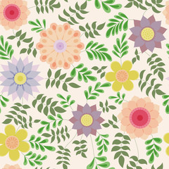 Floral pattern with leaves vintage