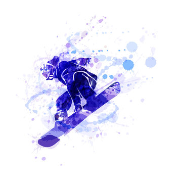 Colored vector silhouette snowboarder