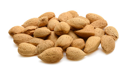 Almonds in shell isolated on white background
