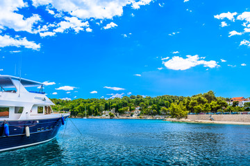Fototapeta na wymiar Rogac place island Solta. / View at small picturesque place Rogac, mediterranean touristic peaceful resort on Island Solta in Croatia, Europe.