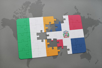 puzzle with the national flag of ireland and dominican republic on a world map