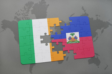 puzzle with the national flag of ireland and haiti on a world map