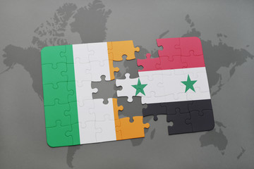 puzzle with the national flag of ireland and syria on a world map