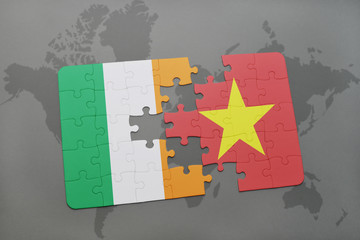 puzzle with the national flag of ireland and vietnam on a world map