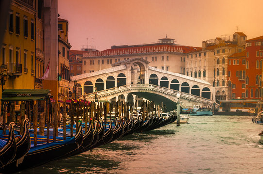 The Rialto Bridge over the Gran Canal at Sunset, Venice