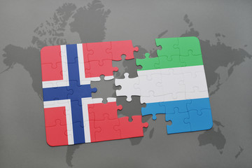 puzzle with the national flag of norway and sierra leone on a world map