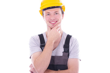 sympathischer Handwerker vor weißem Hintergrund