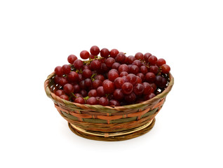 Red Grapes in Basket Isolated On White Background