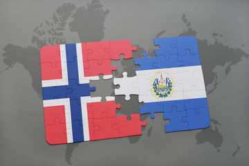 puzzle with the national flag of norway and el salvador on a world map