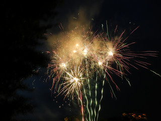 Colored firework at dark night