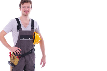 sympathischer Handwerker vor weißem Hintergrund