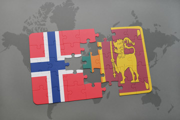 puzzle with the national flag of norway and sri lanka on a world map