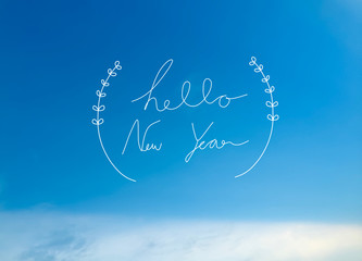 Naklejka na ściany i meble Hello New Year word lettering on blue sky