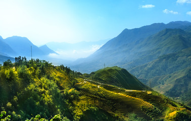 Rice fields on terraced of Mu Cang Chai, YenBai, Vietnam. Vietnam landscapes.