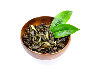 Green tea leaf isolated on white background