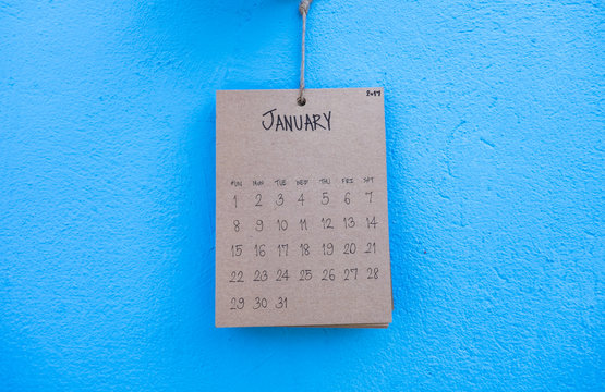 Vintage calendar 2017 handmade hang on blue wall