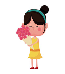 girl happy closed eyes with bouquetflowers vector illustration eps 10