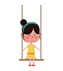 girl with yellow dress playing swing vector illustration eps 10